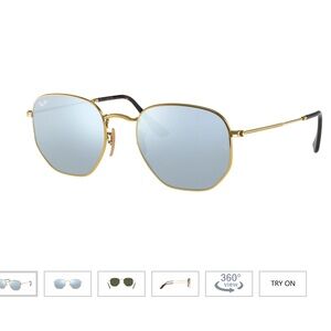 Ray Ban Hexagonal Flat Lenses RB3548N Gold Frames and Blue Tinted Lenses